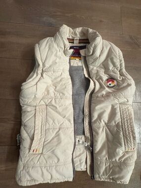Superdry Cream Quilted Puffer Vest with High Collar